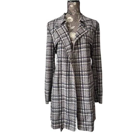 NWT Solitaire Women's Women's XL Gray Black Tan Sleeved Open Front Belted Coat - Picture 3 of 15